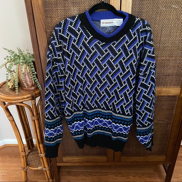 Vintage Sweaters - McGregor Vintage 80s Pullover Geometric Sweater XL